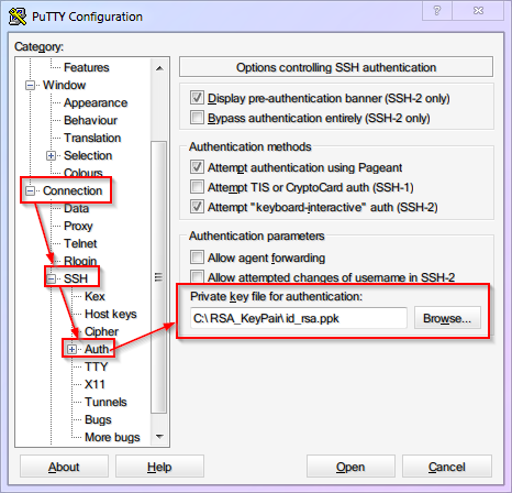 Specify private key location in PuTTY